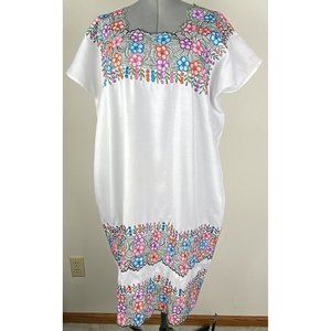 Floral Machine Embroidered Eyelet Handmade White Resort Dress Coverup Boho Sheer